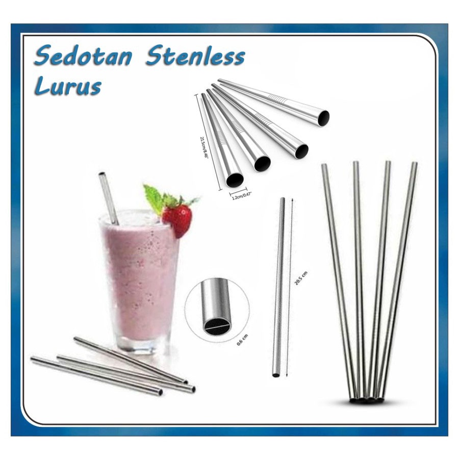 Sedotan Stainless Steel Lurus Eco Friendly Reusable Stain Less Straw Murah