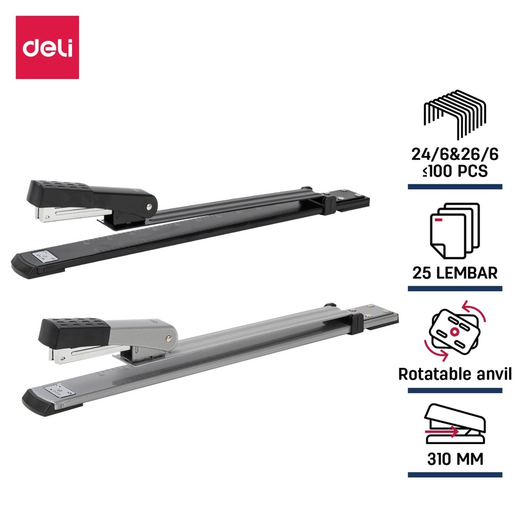 Stapler jilid buku Staples panjang DELI Long reach metal Staples jilid tengah