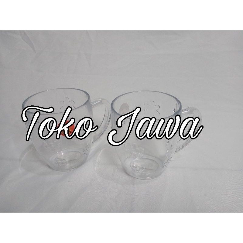Gelas Plastik Gagang Bunga Putih Bening 400 ml