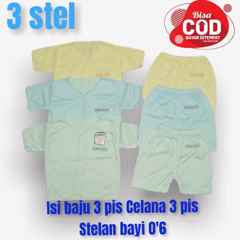 3 stel baju bayi tanggan pendek 3 baju 3 celan terlaris usia 0-6