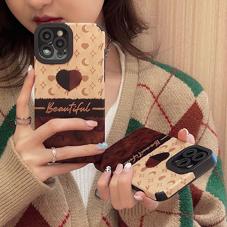 Soft Case Bahan Kulit Motif Hati Warna Hitam Coklat Anti Jatuh Untuk iPhone 13 Pro Max 12 11 6S 7 8 Plus XR XS