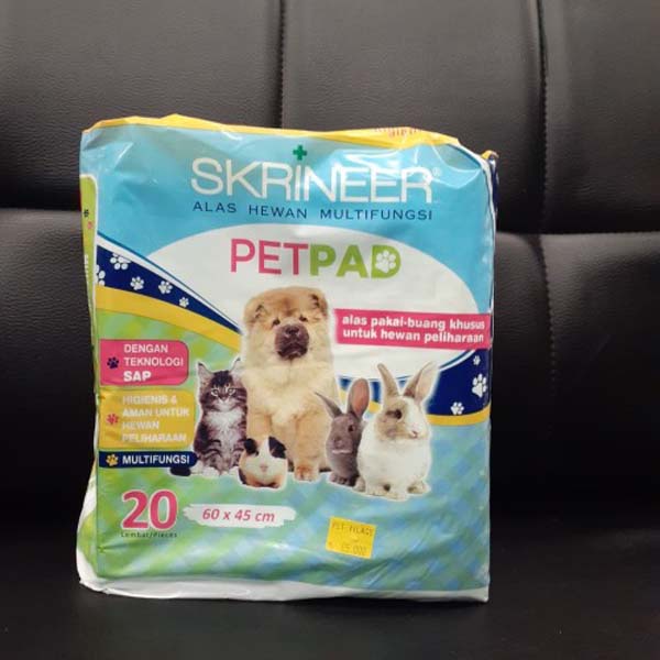 [20PCS] [60x45cm] [Perlak Hewan] Skrineer Petpad size 60x45cm isi 20pcs | Perlak Sekali Pakai Hewan