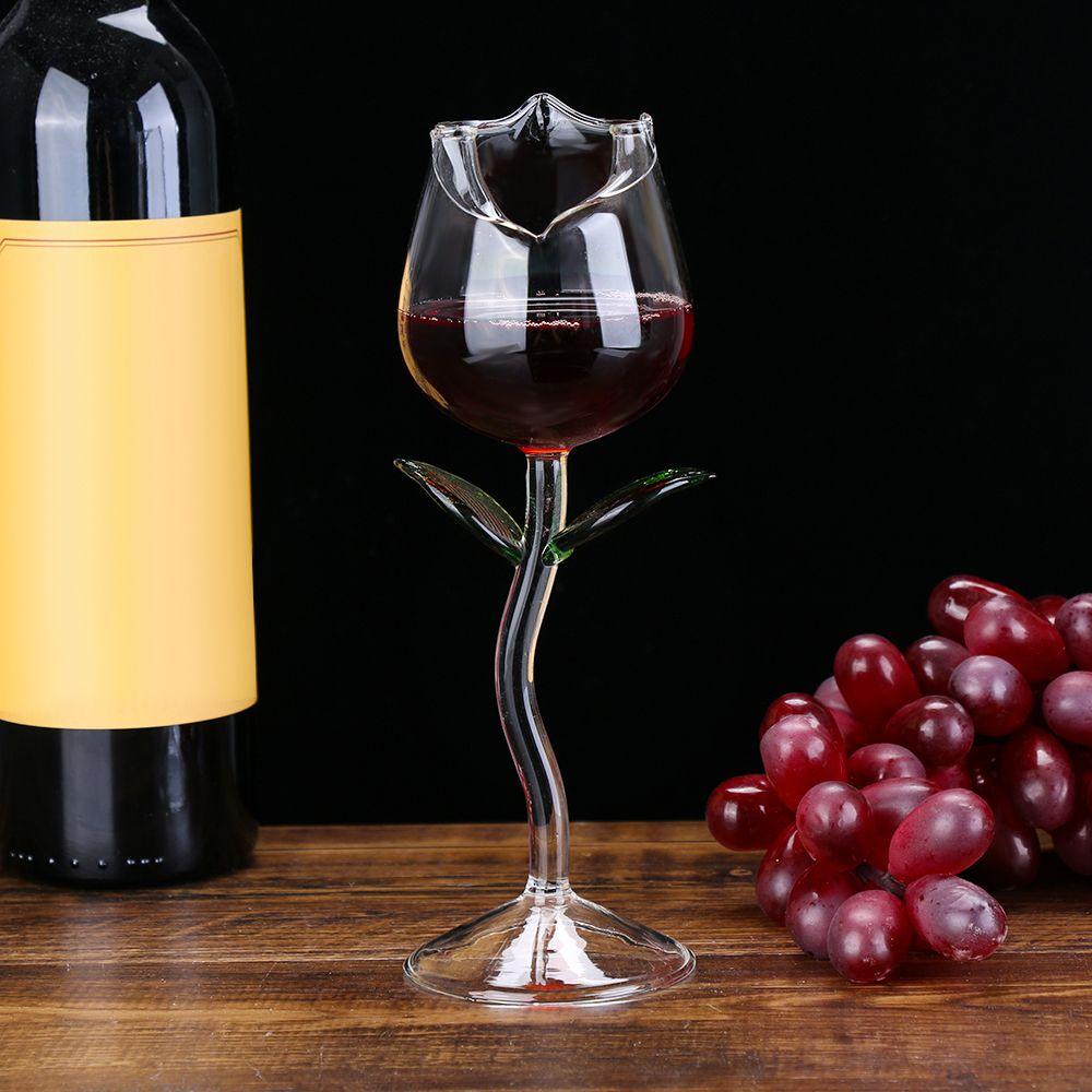 Solighter Red Wine Glass Goblet Dekorasi Rumah Kreatif Bar Perlengkapan Minum Bentuk Bunga Mawar