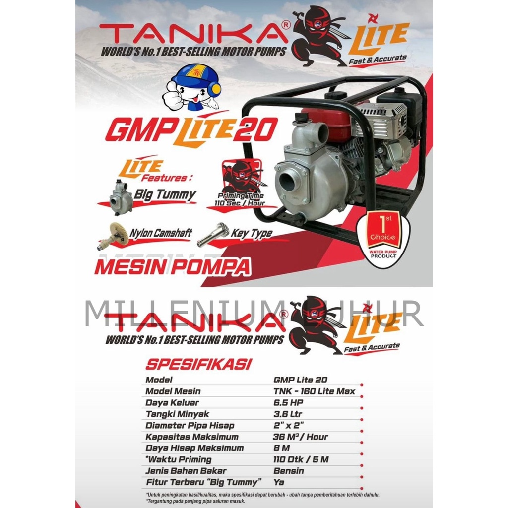 Waterpump/ Mesin pompa air bensin/ Mesin irigasi sawah Tanika Lite GMP Lite 20 2 inch