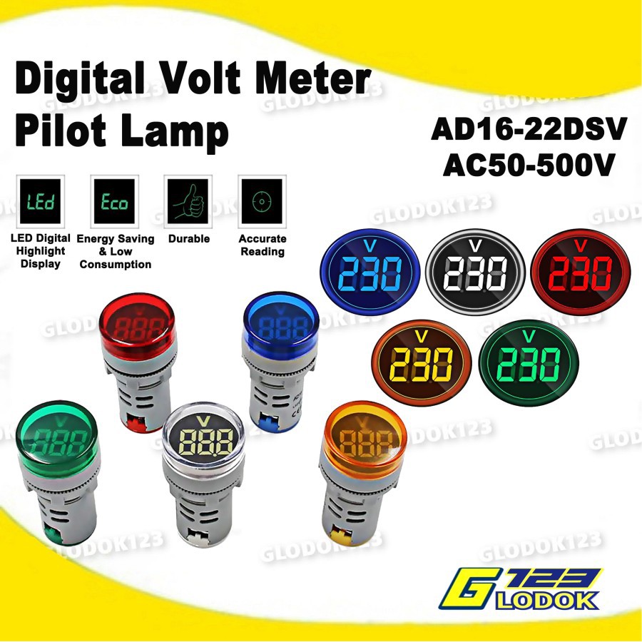 Pilot Lamp LED Dengan Indikator Volt AC 220V AD16-22DSV