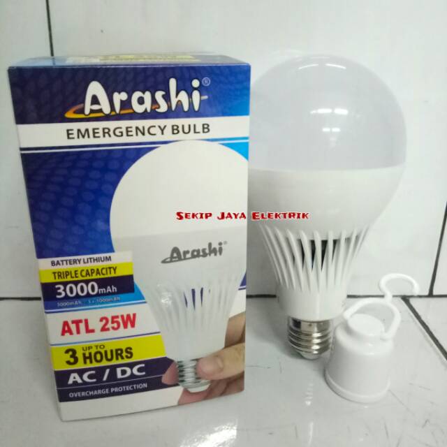 Lampu Emergency Baterai Led Bulb Arashi ATL 25 Watt Ac/Dc