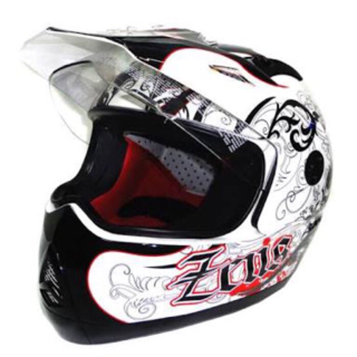 zeus 2100 supermoto cross trail skull tengkorak white red putih merah