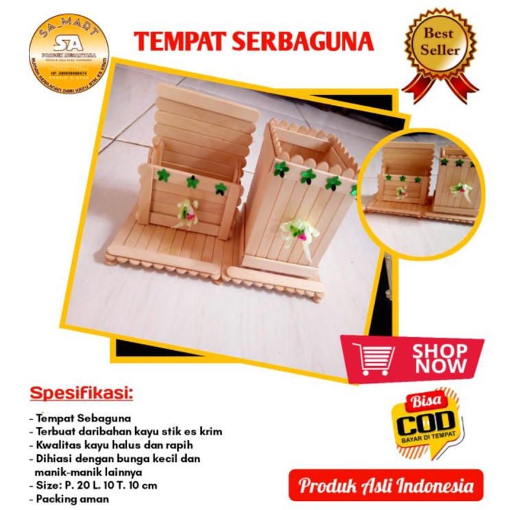 

Tempat penyimpanan, kotak pensil dan ATK lainnya, penyimpanan Hp, kerajinan kayu stik es krim, kwalitas kayu halus dan rapih, termurah bisa cod
