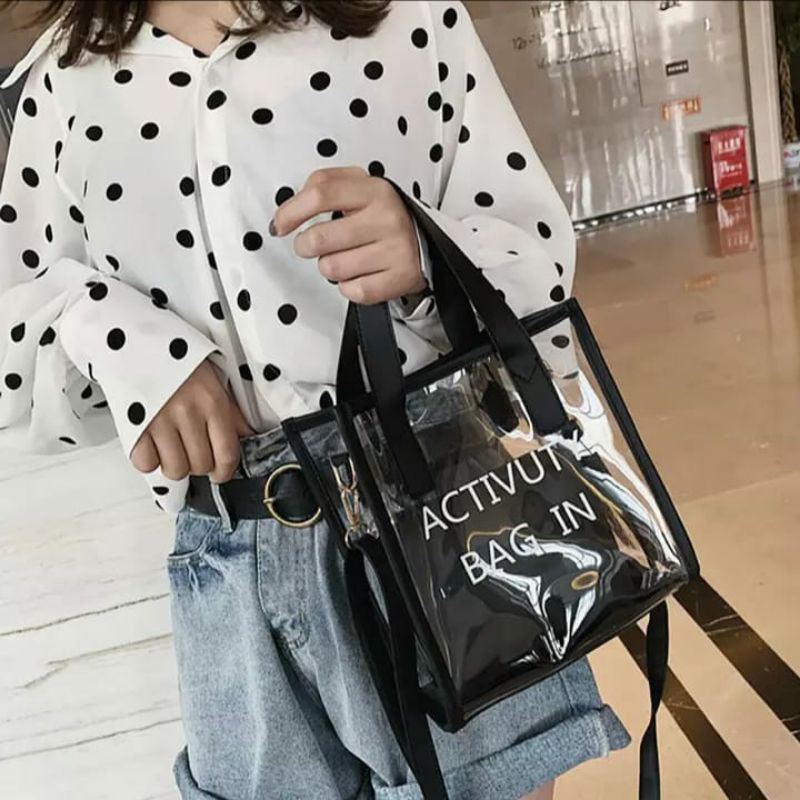 dem_sare / DS1063 - Tas Transparan Fashion Wanita PVC 2in1 Activuty Bags Promo Tas Selempang Wanita