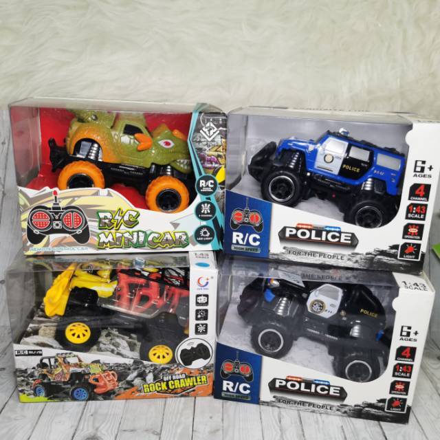 Mainan mobil remote control jeep polisi mini car rc rock crawler 1:43 dino