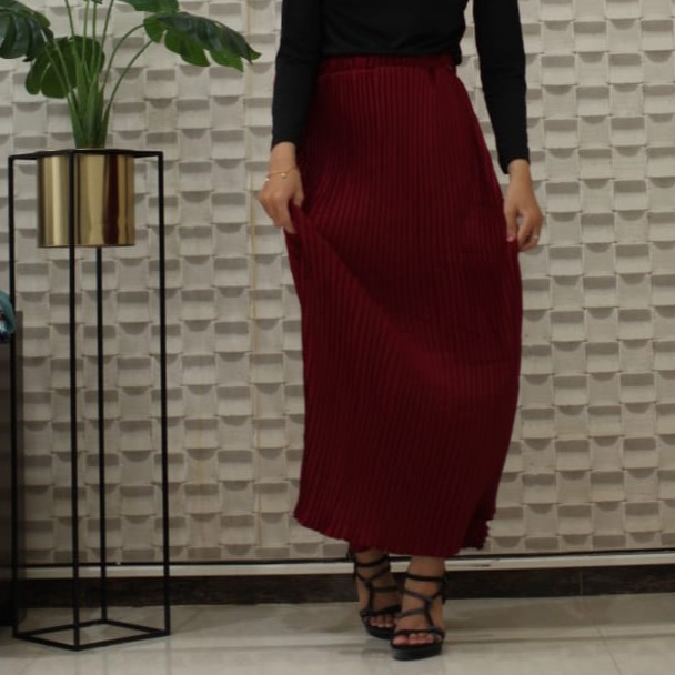 DEVAGO Rok Panjang Wanita Plisket Rovita Nyaman Modis Casual Stylist Ori All Size
