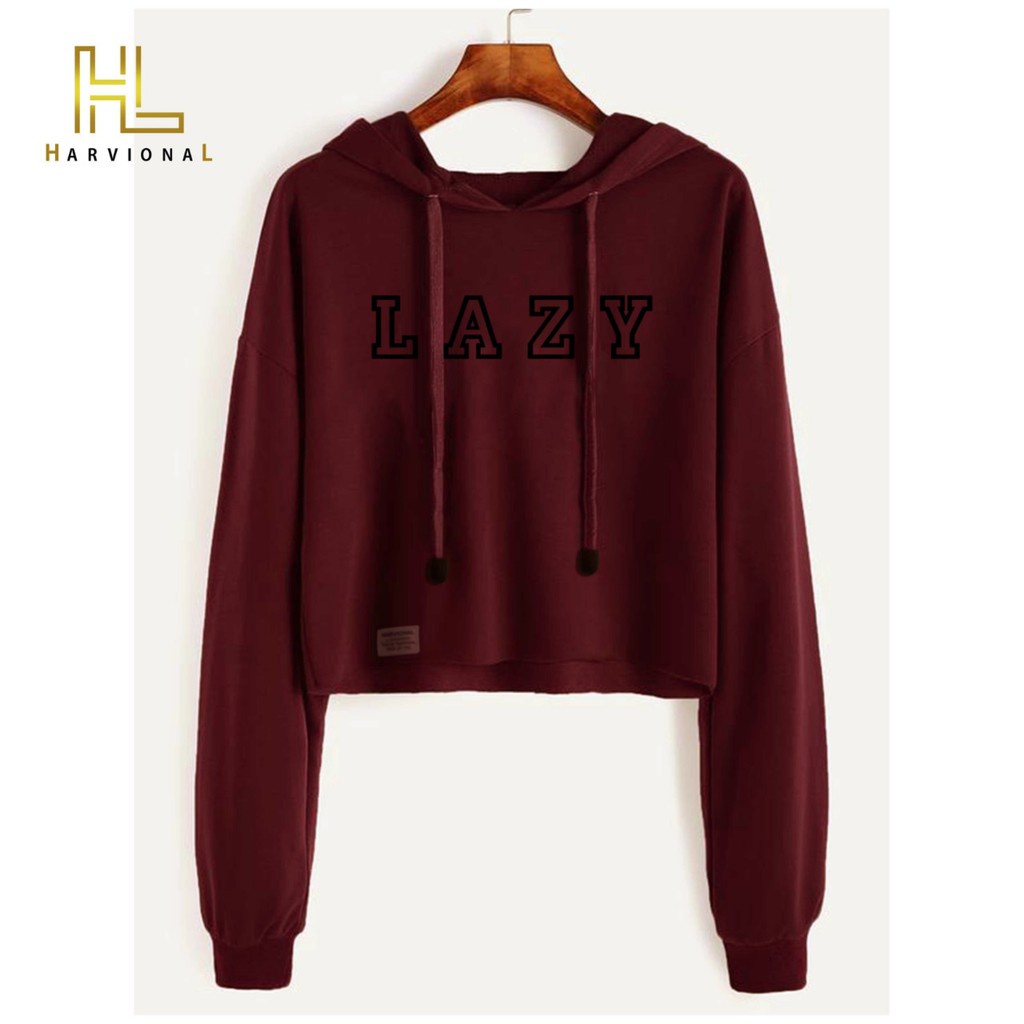 SWEATER CROP HOODIE LAZY BAHAN FRENCHTERRY  TERLARIS