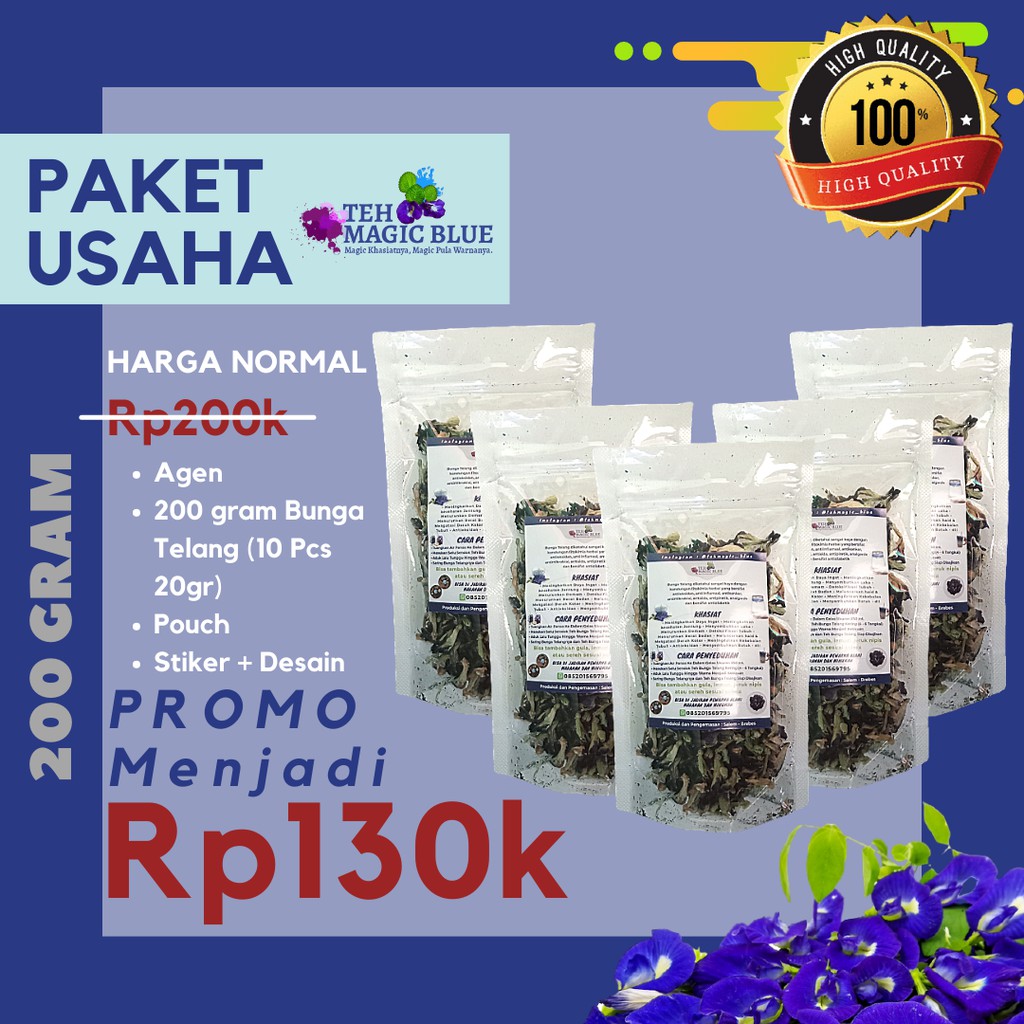 

[PAKET / TERMURAH] Teh Bunga Telang / Butterfly Pea Flower Tea / Teh Biru Herbal Alami Berat 200gr