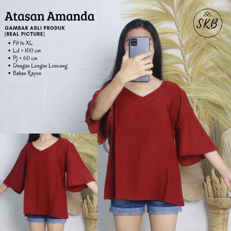 Atasan Amanda Non Kancing Blouse Lonceng Rayon Polos Fashion Wanita