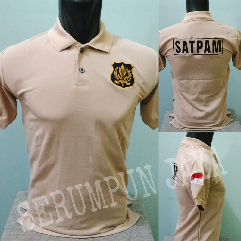 KAOS SATPAM KREM - KAOS KERAH SATPAM KREM LOGO KUNING FULL BORDIR