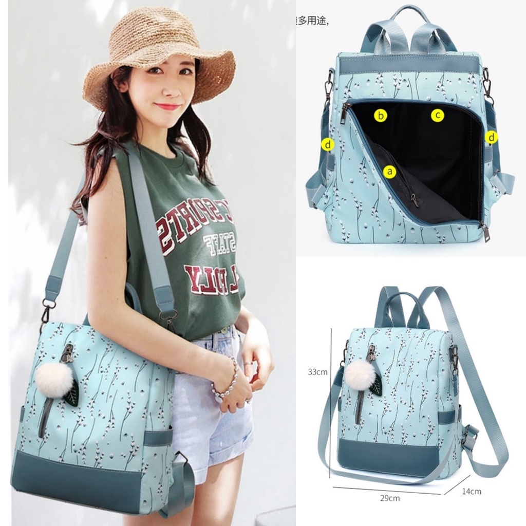 TAS RANSEL WANITA ANTI AIR BIRU KARNATA TA394B2 BACKPACK PUNGGUNG SEKOLAH KERJA IMPORT KOREA PREMIUM