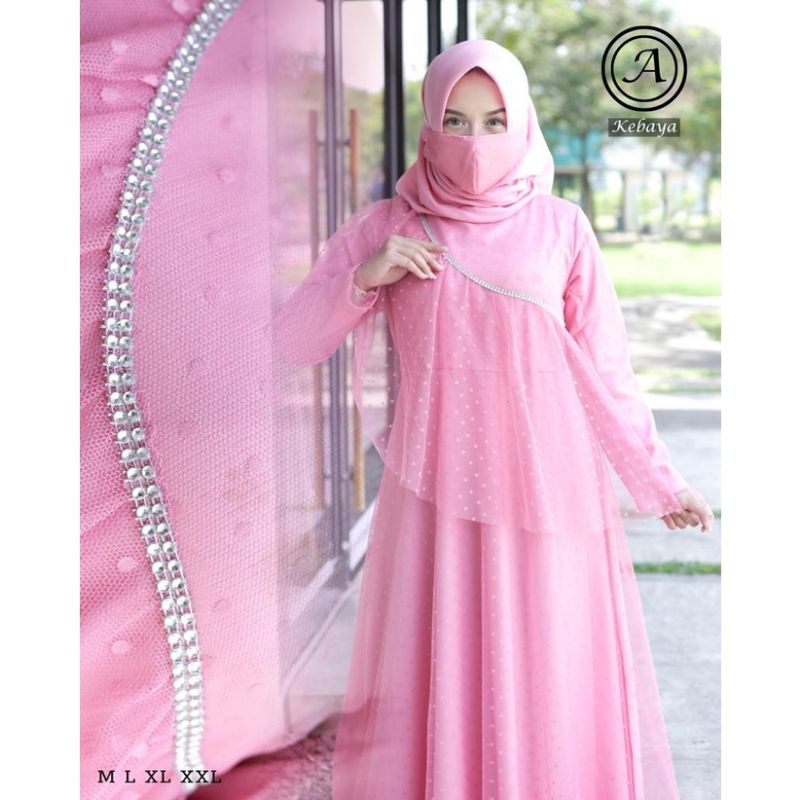 Gamis pesta tulle dotty full furing//gamis lebaran//gamis kondangan//gamis pesta wanita//fashion wanita
