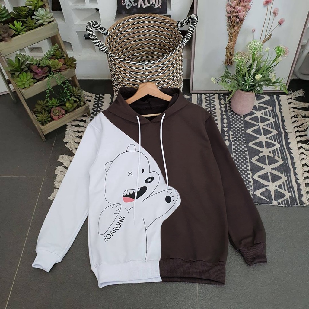 Vallina Outfit - Burgundy Bear Sweater Cartoon Hoodie Premium Wanita Korean Style-2