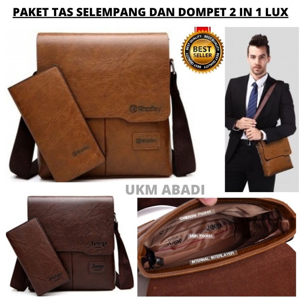 Paket Tas Selempang dan Dompet Pria PU Leather RH898 Elegan 111134