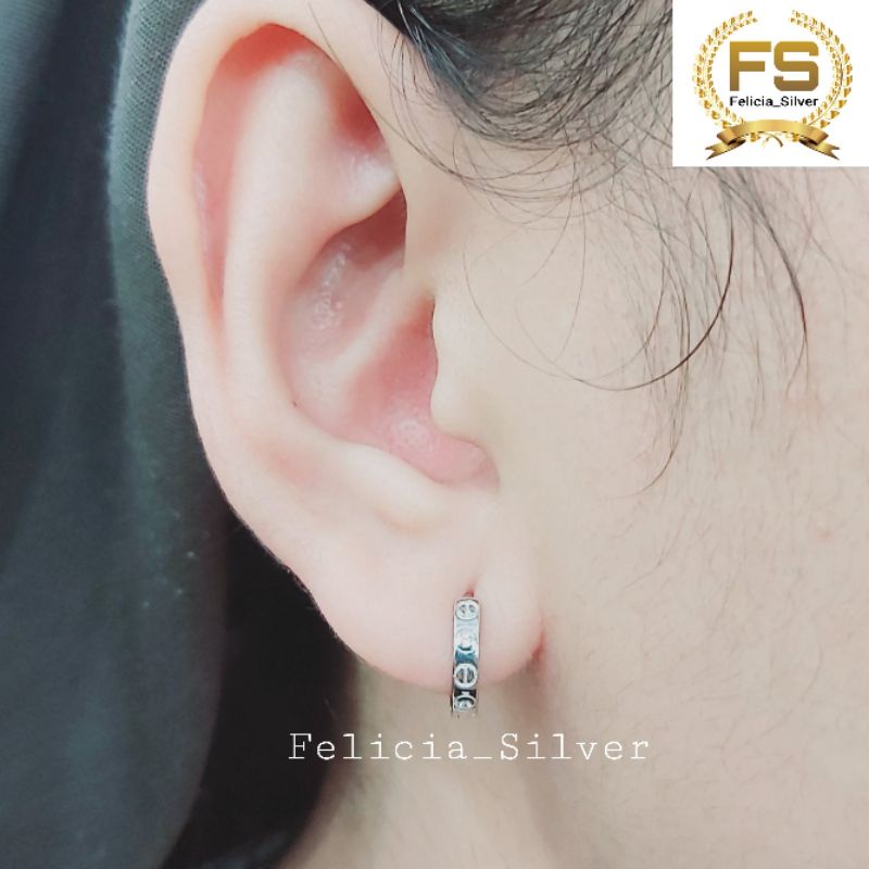 ANTING PERAK ASLI SILVER WANITA 925 LAPIS EMAS PUTIH MODEL JEPIT CARTIR POLOS BULAT - PERHIASAN PERA