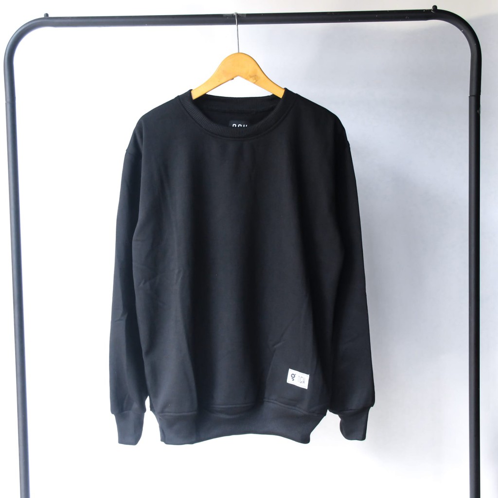 Sweater Crowneck Polos Hitam Pria Wanita High Quality Premium