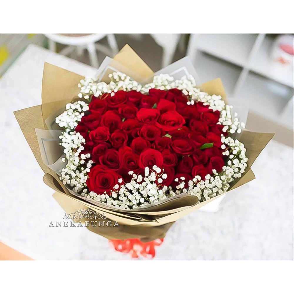 Jual Buket Bunga Mawar Merah Asli Mewah Premium Fresh Red Rose Hand