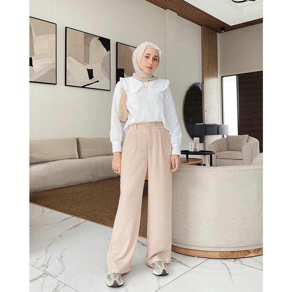 Celana Kulot Wanita High Waist (Bahan Tebal) - Kulot Jumbo Anti Kusut - Loose Pants Highwaist