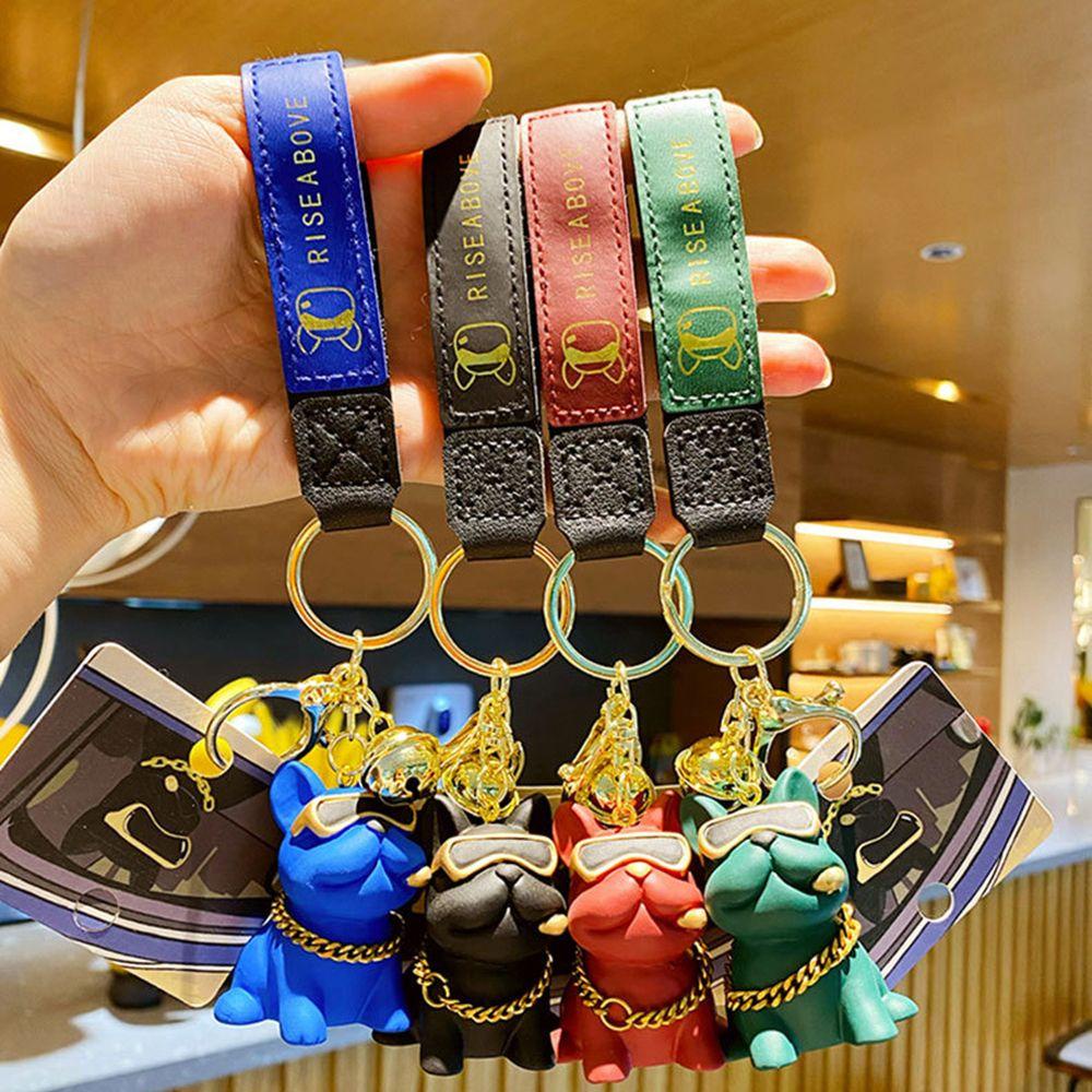 [Elegan] Buldog Anjing Gantungan Kunci Mobil Tergantung Fashion Keren Ornamen Pasangan Kacamata Perempuan Pria Kunci Gesper Key Lanyard