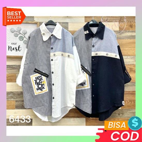 Colour Oversize Shirt Atasan Kemeja Wanita Lengan Panjang Polos Basic  Atasan Kemeja Katun Linen Imp