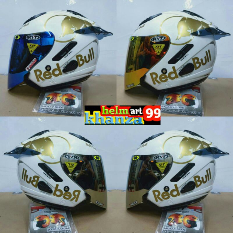 (PAKET GANTENG) HELM KYT GALAXY FLAT R DOBEL VISOR/MTF RED BULL/VISOR IRIDIUM STIKER SET SPOILER