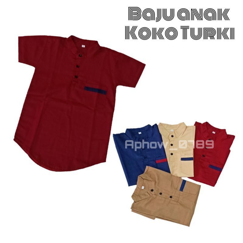 baju koko anak laki laki baju koko turki pakaian muslim anak usia 3-12 tahun (kemko) kemeja koko