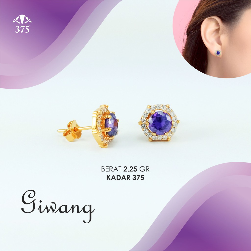 GIWANG EMAS ASLI VARIASI BATU BULAT UNGU KADAR 375