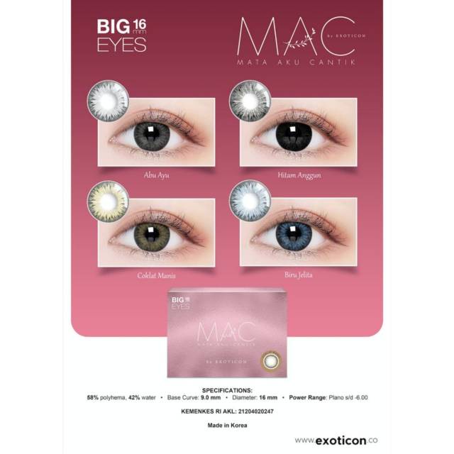 Softlens X2 MAC BIGEYES 16mm | Minus 3.25 - 6.00 + FREE LENSCASE - KASIMURA