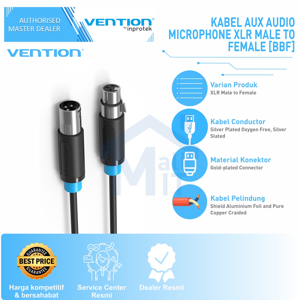 ( Bisa COD ) Vention Kabel Aux Audio Microphone XLR Male to Female High Quality BBF