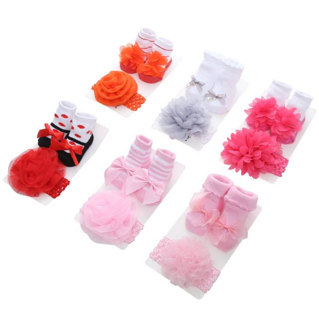 1234OS - Kaos kaki bandana set newborn bayi, Kaos kaki bunga newborn bayi perempuan.