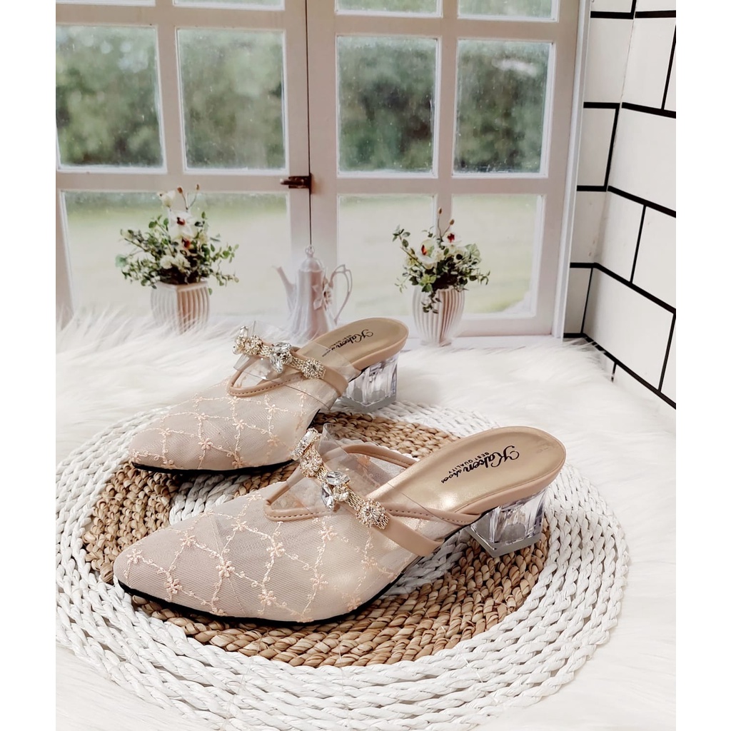 BUSTONG PERMATA 028 YD SANDAL WEDGES WANITA /SANDAL PESTA /SANDAL WANITA/SANDAL HAK KACA/SANDAL  MEWAH