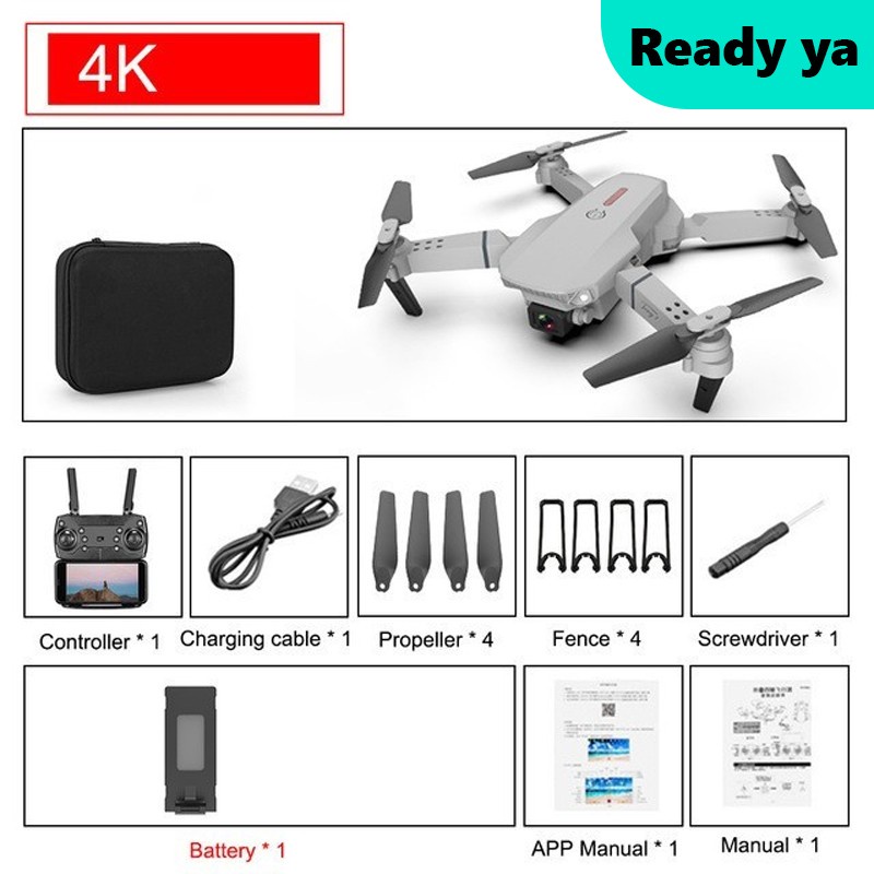 Drone E68 Mini RC 4K HD Camera FPV APP Controle Quadcopter Helikopter - Hitam