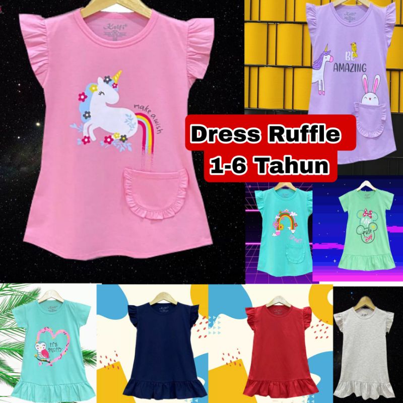 Dress Ruffle anak peremuan/ Baju anak perempuan  / Baju anak 1-6 tahun