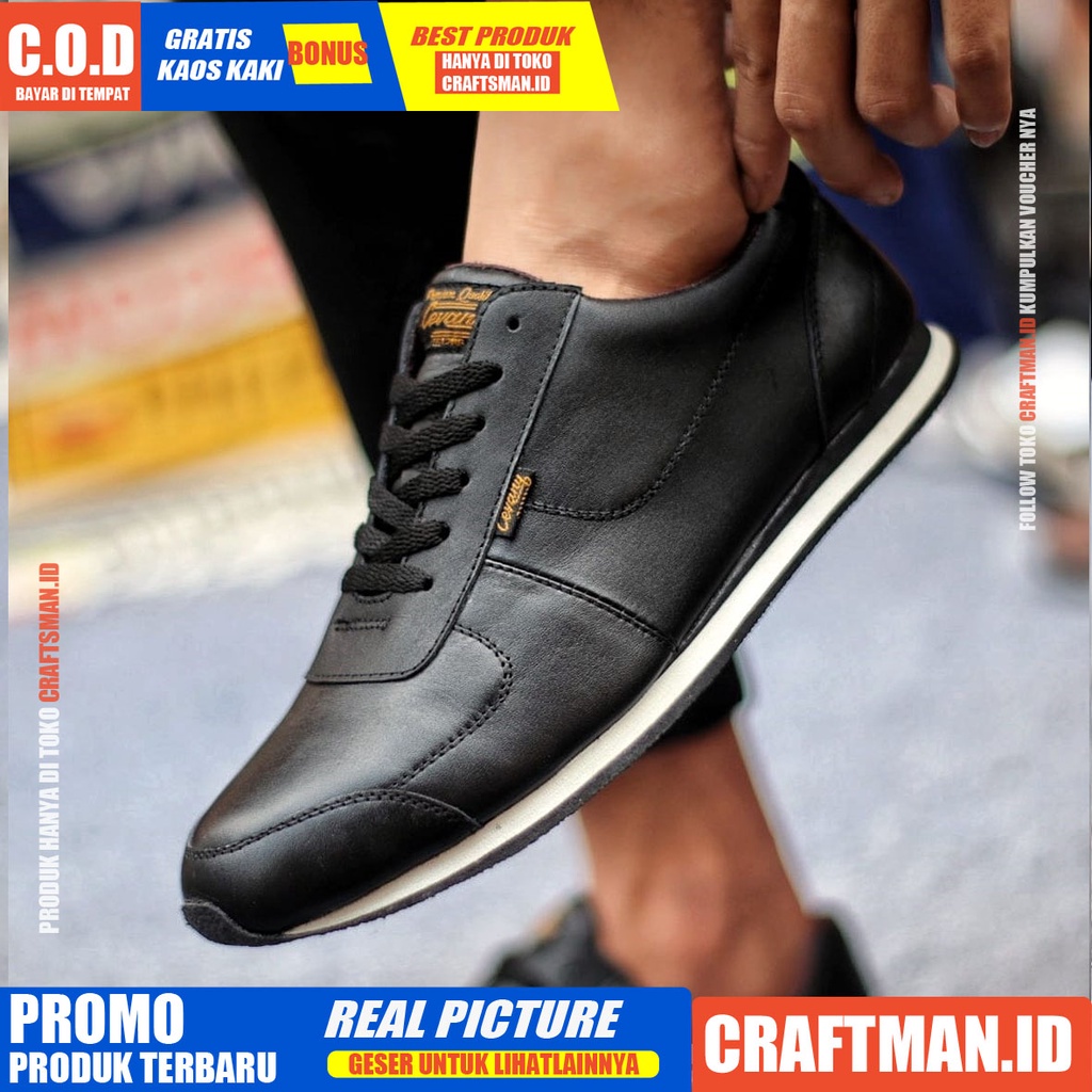 CRAFTS X MORLEY Sepatu Sneaker Pria Cowok/Cowo Kulit Asli Sepatu Pria Sneakers Casual Keren Ori Sepatu Kasual Kerja Kuliah Santai Joging Gaya Keren Kekinian Murah Terlaris