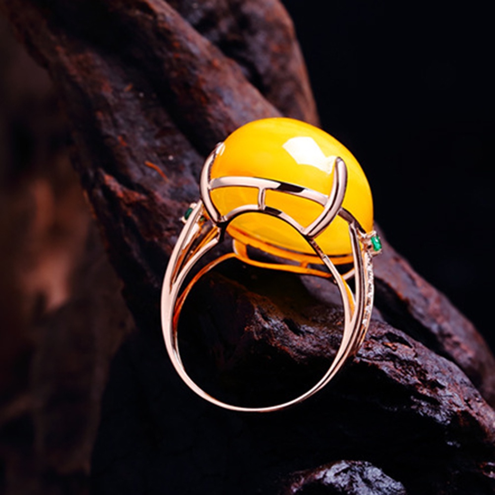 Hu Hu Hu Hu Hu Alat Bantu Pasang Kacamata♡ Cincin Wanita Model Terbuka Hias Batu Amber Imitasi Bentuk Oval Gaya Vintage Untuk Pernikahan / Hadiah