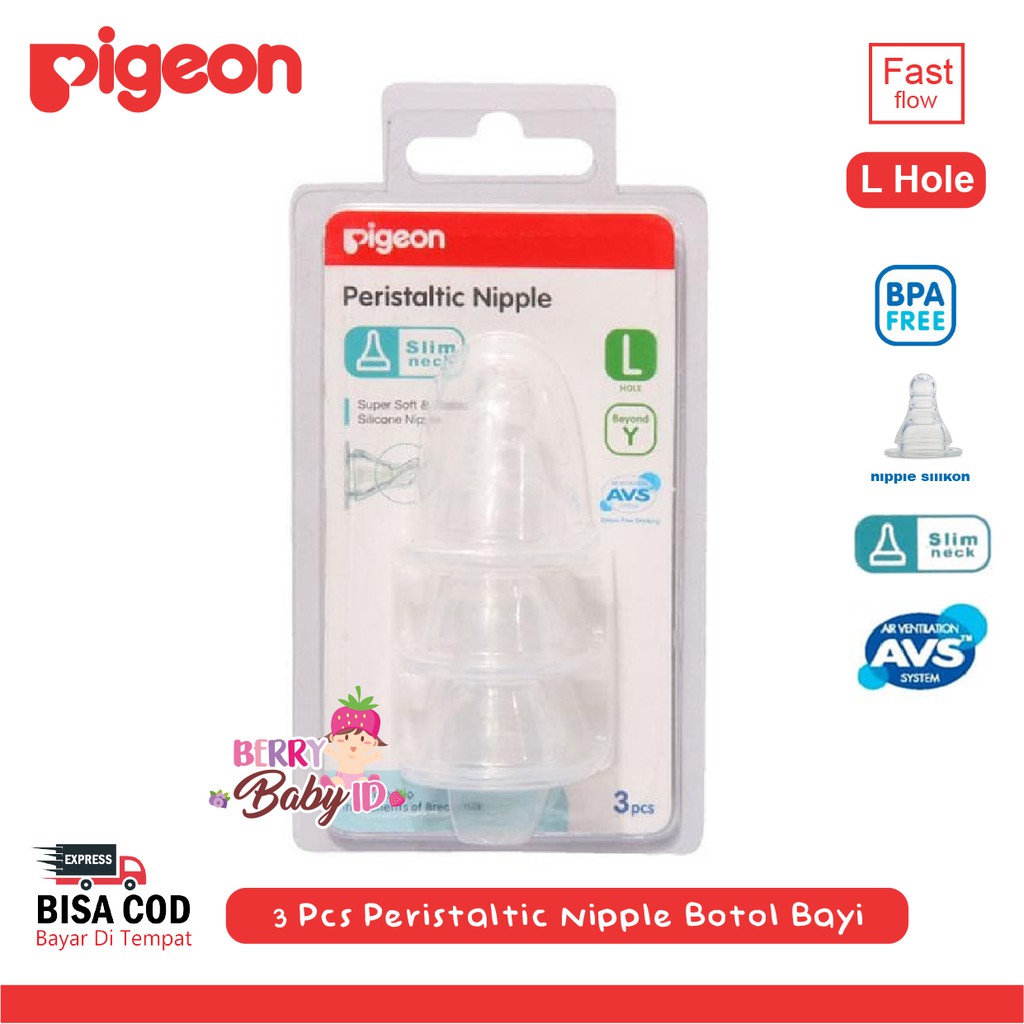 Pigeon 3 pcs Peristaltic Nipple Slim Neck Blister Dot Botol Susu Bayi Berry Mart