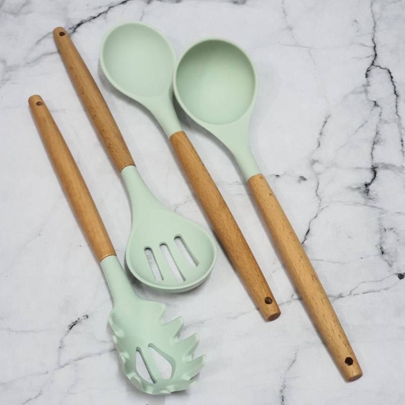 wooden silicone spatula cooking utensil soup and pasta set