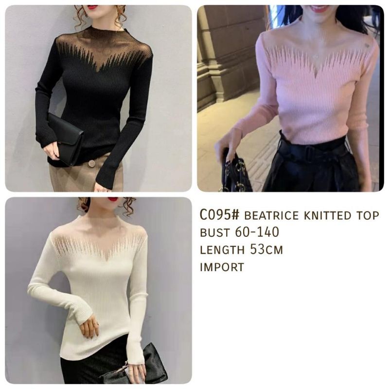 MDLV ~ C095# Pjg Beatrice Knitted Top Atasan Rajut Tile Fashion Import