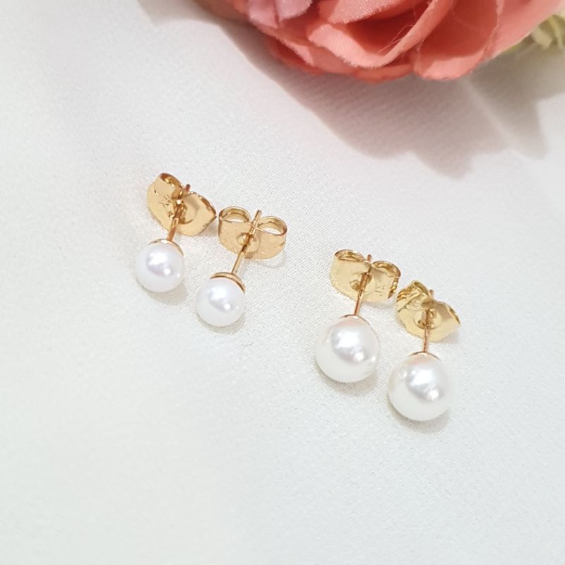 Anting Tusuk Mutiara Kaca Antikarat Titanium Asli