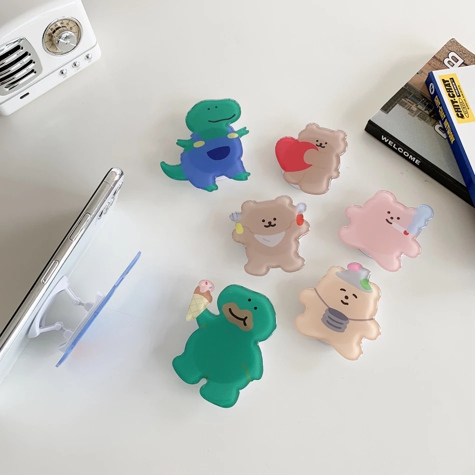 Popsocket Hp Bentuk Kartun Dinosaurus / Beruang / Kue Bahan Akrilik