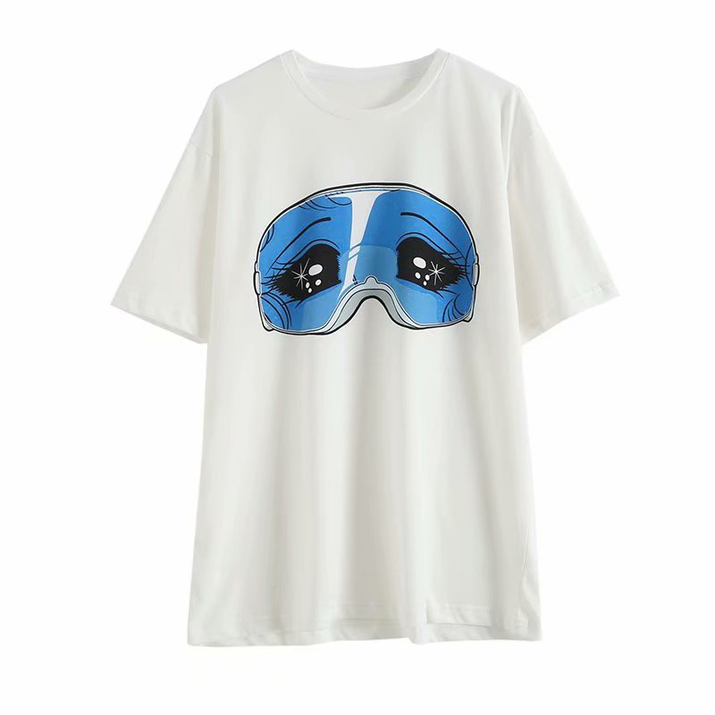 Kaos Oversize Wanita Polos Warna Putih Gambar Kartun Casual Top Korea Casual Character Top