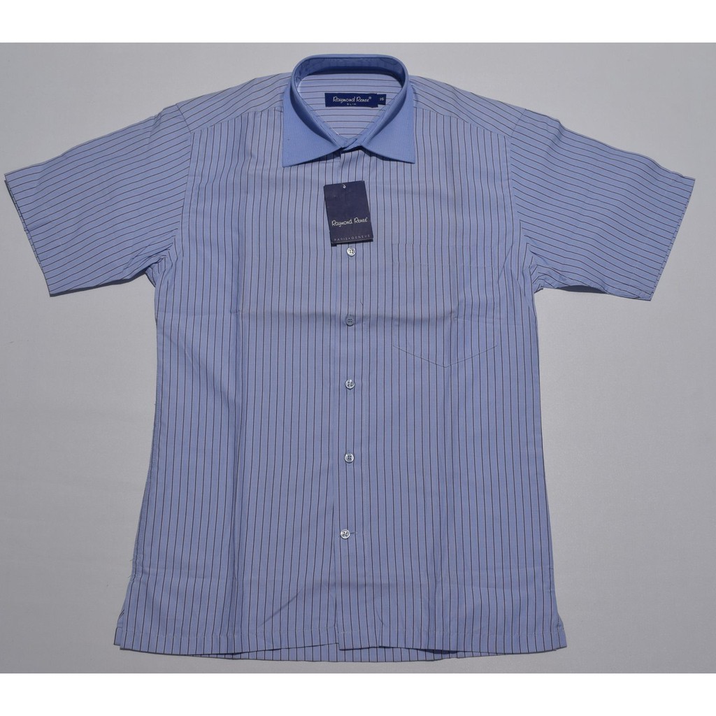 Kemeja Pria RAYMOND RENEE Lengan Pendek Biru Salur Slim Fit A0596 Original & Real Picture