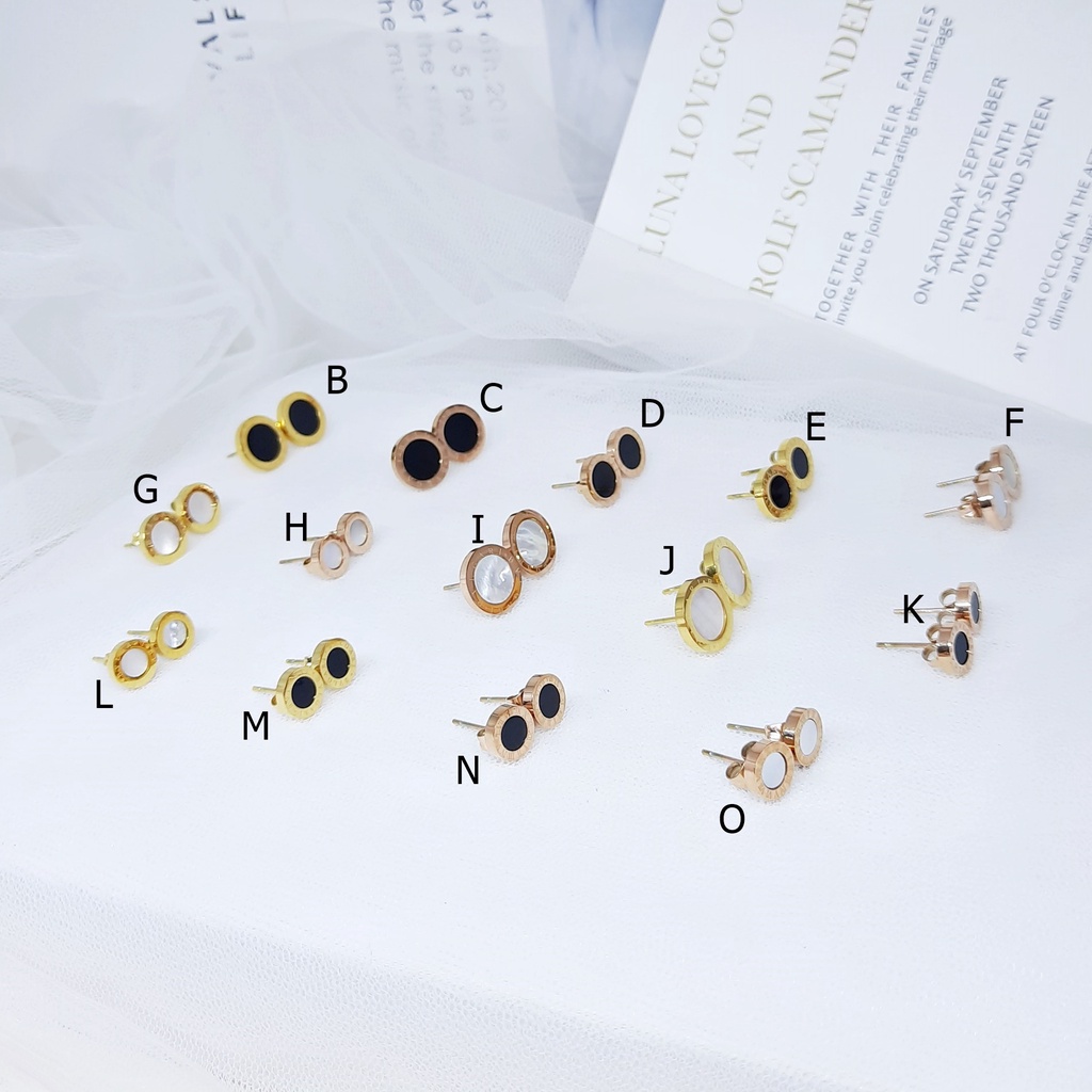 Anting TusukTitanium Bulat Hitam Romawi Polos Rose Gold - BE350