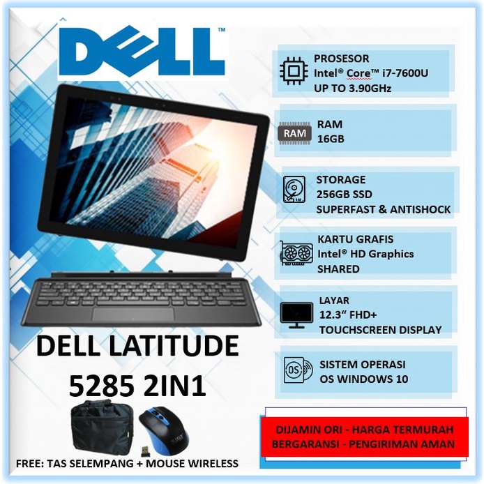 Tablet Windows Dell Latitude 5285 2 in 1 Intel i7 7600U 16GB 256GB 12.3" FHD+ Touchscreen Win10Pro