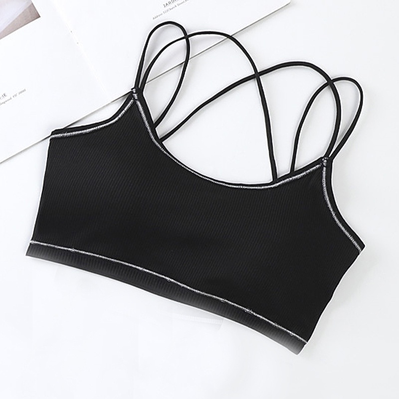IL - Tank Top Crop Bralette Motif Garis Bra Sport Wanita Import Model Silang Warna Warni Tanpa Kawat Bergaya Sexy Korea 0012
